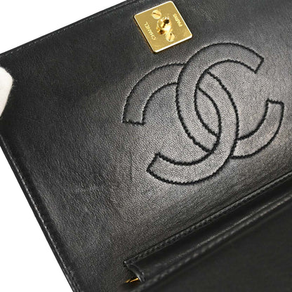 Chanel 1996-1997 Black Lambskin Pushlock Mini Full Flap Shoulder Bag