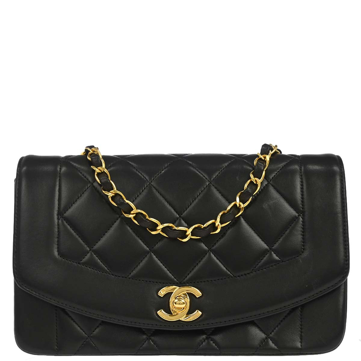 Chanel 1996-1997 Black Lambskin Small Diana Shoulder Bag