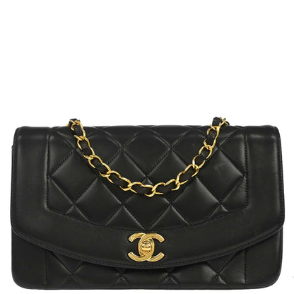 Chanel 1996-1997 Black Lambskin Small Diana Shoulder Bag