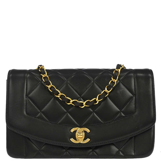 Chanel 1996-1997 Black Lambskin Small Diana Shoulder Bag