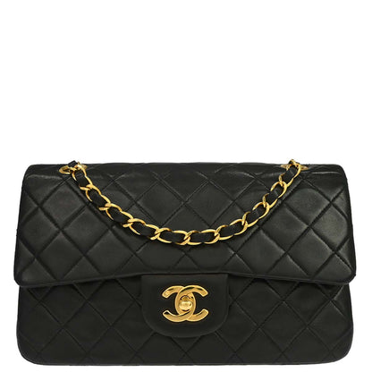 Chanel 1991-1994 Black Lambskin Small Classic Double Flap Shoulder Bag