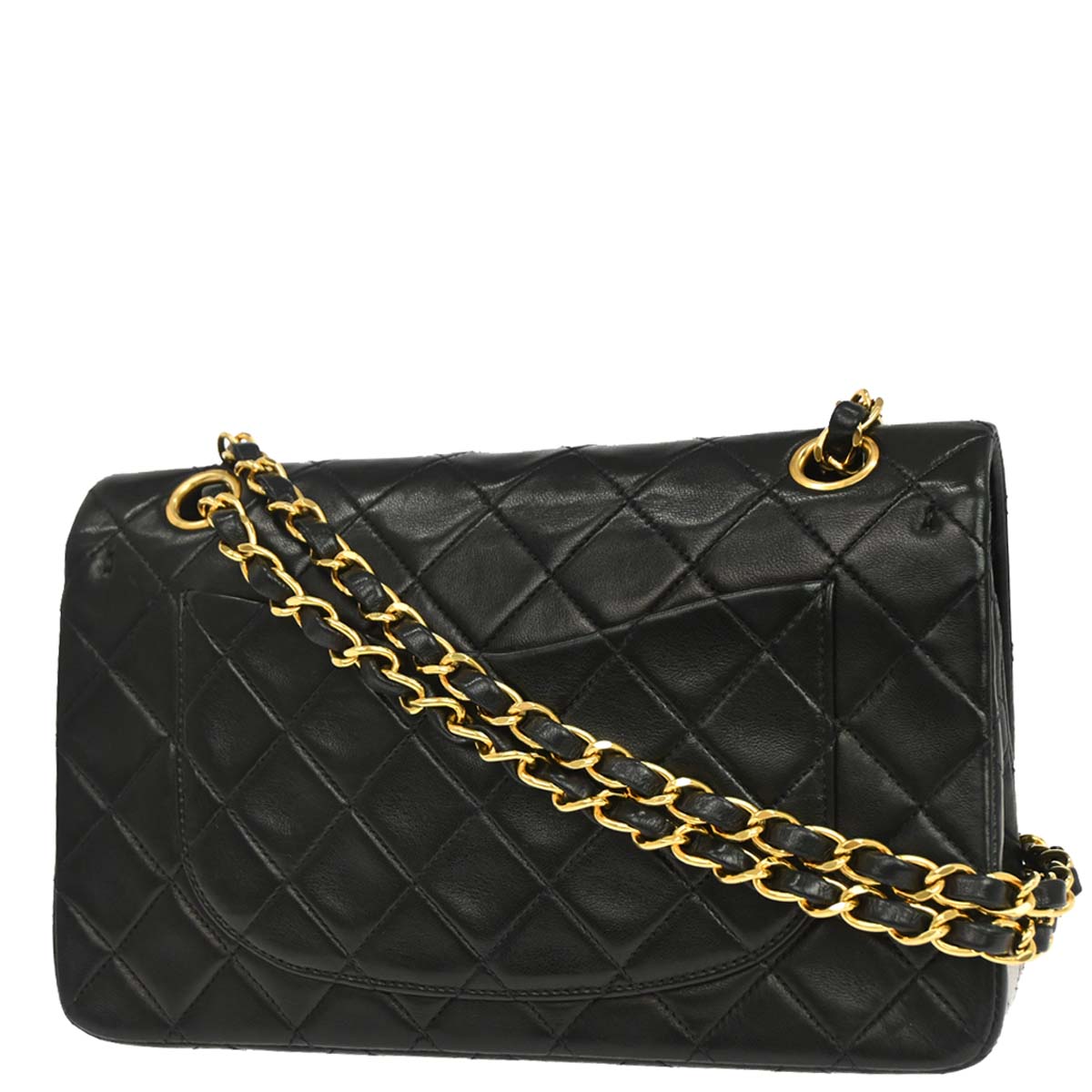 Chanel 1991-1994 Black Lambskin Small Classic Double Flap Shoulder Bag