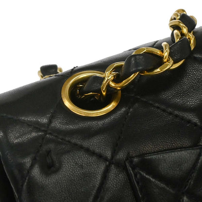 Chanel 1991-1994 Black Lambskin Small Classic Double Flap Shoulder Bag