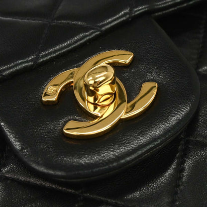 Chanel 1991-1994 Black Lambskin Small Classic Double Flap Shoulder Bag