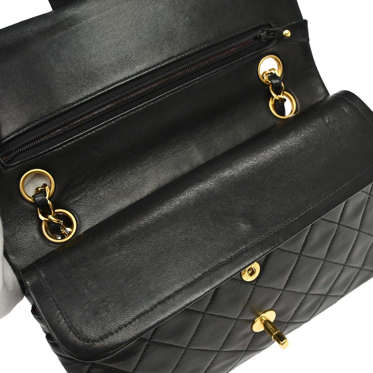 Chanel 1991-1994 Black Lambskin Small Classic Double Flap Shoulder Bag