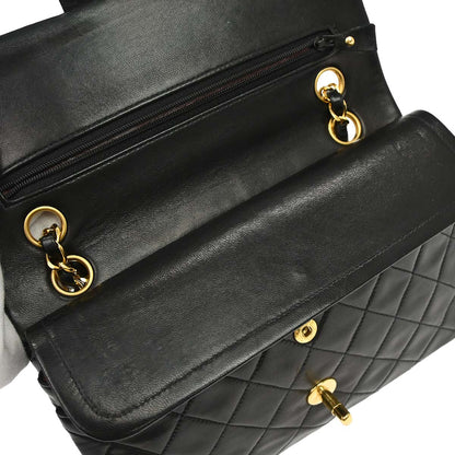 Chanel 1991-1994 Black Lambskin Small Classic Double Flap Shoulder Bag