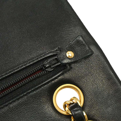 Chanel 1991-1994 Black Lambskin Small Classic Double Flap Shoulder Bag