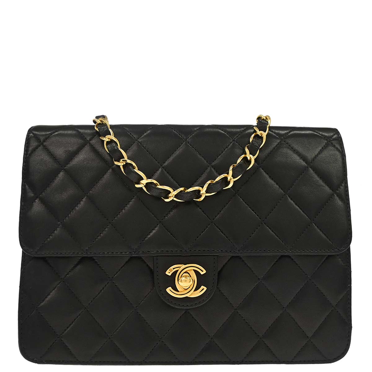 Chanel 2000-2002 Black Lambskin Turnlock Small Half Flap Shoulder Bag