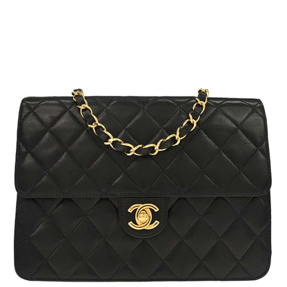 Chanel 2000-2002 Black Lambskin Turnlock Small Half Flap Shoulder Bag