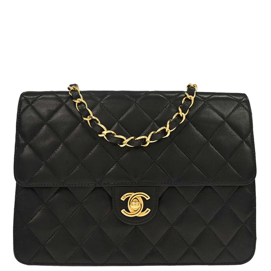 Chanel 2000-2002 Black Lambskin Turnlock Small Half Flap Shoulder Bag