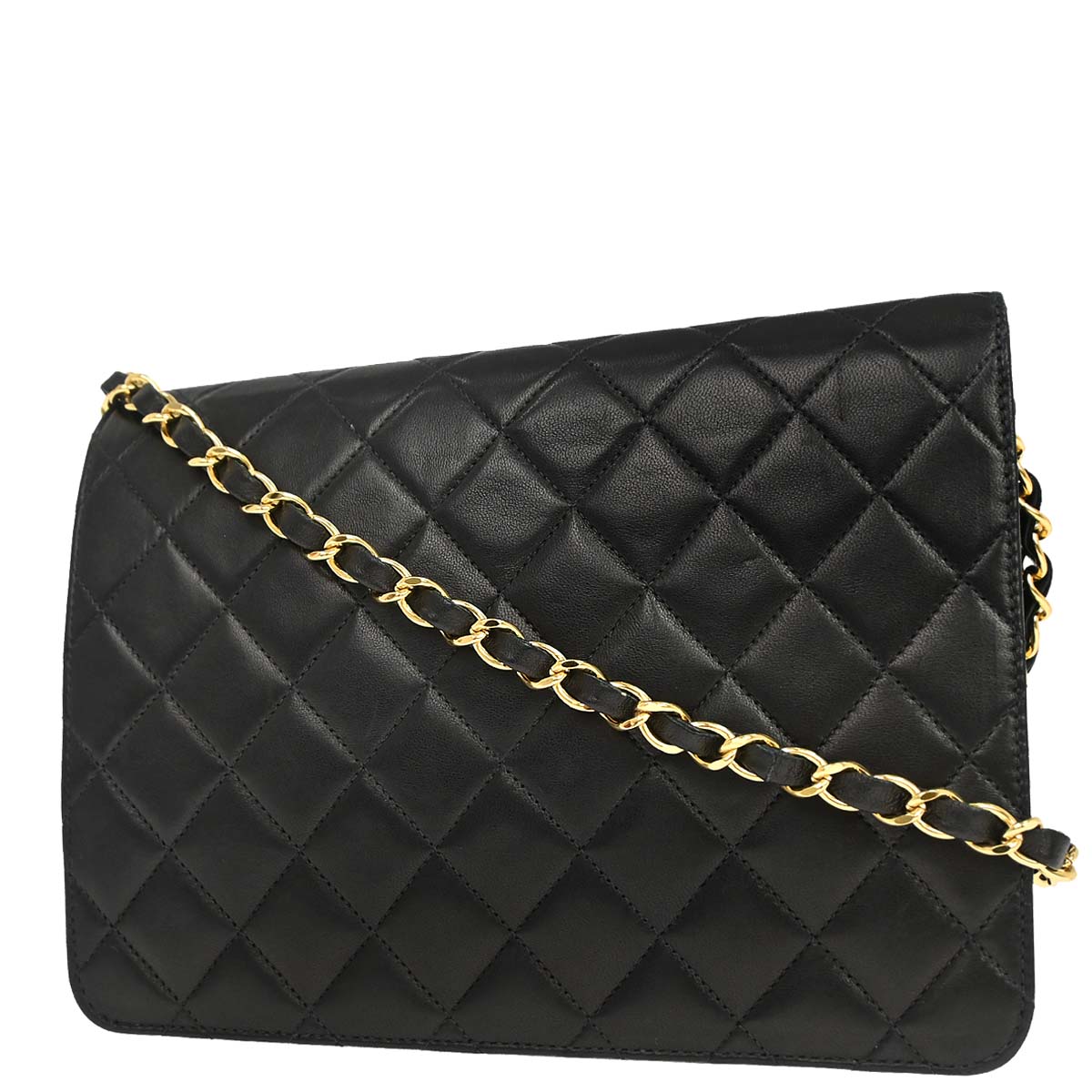 Chanel 2000-2002 Black Lambskin Turnlock Small Half Flap Shoulder Bag