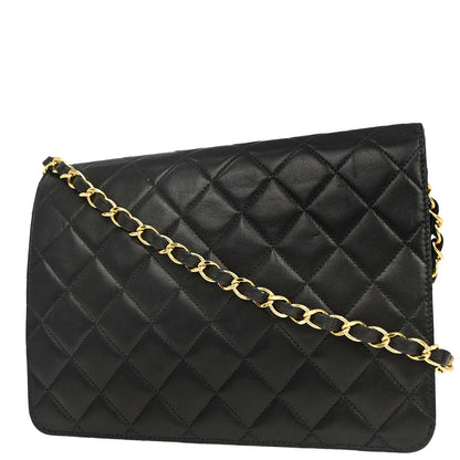 Chanel 2000-2002 Black Lambskin Turnlock Small Half Flap Shoulder Bag