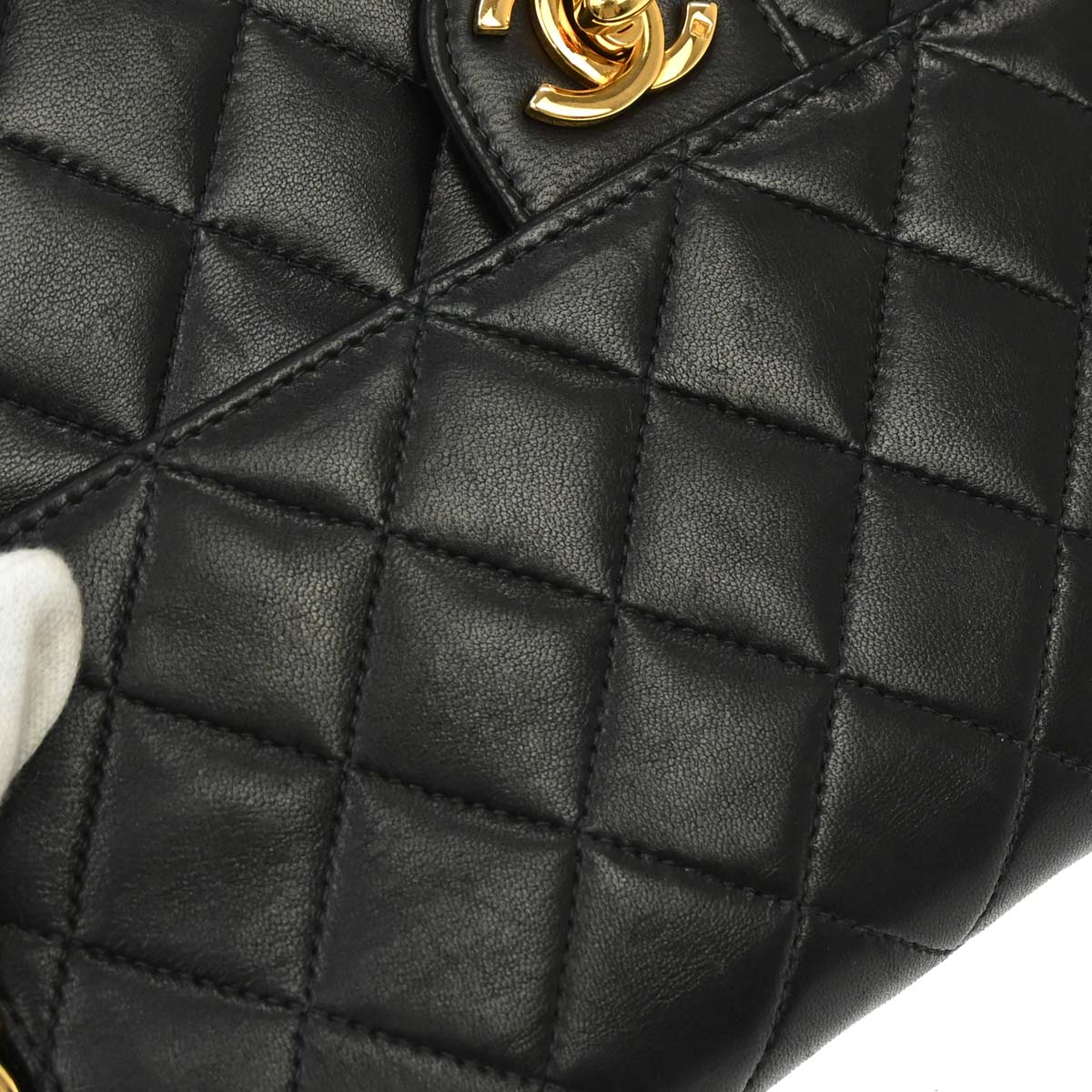 Chanel 2000-2002 Black Lambskin Turnlock Small Half Flap Shoulder Bag