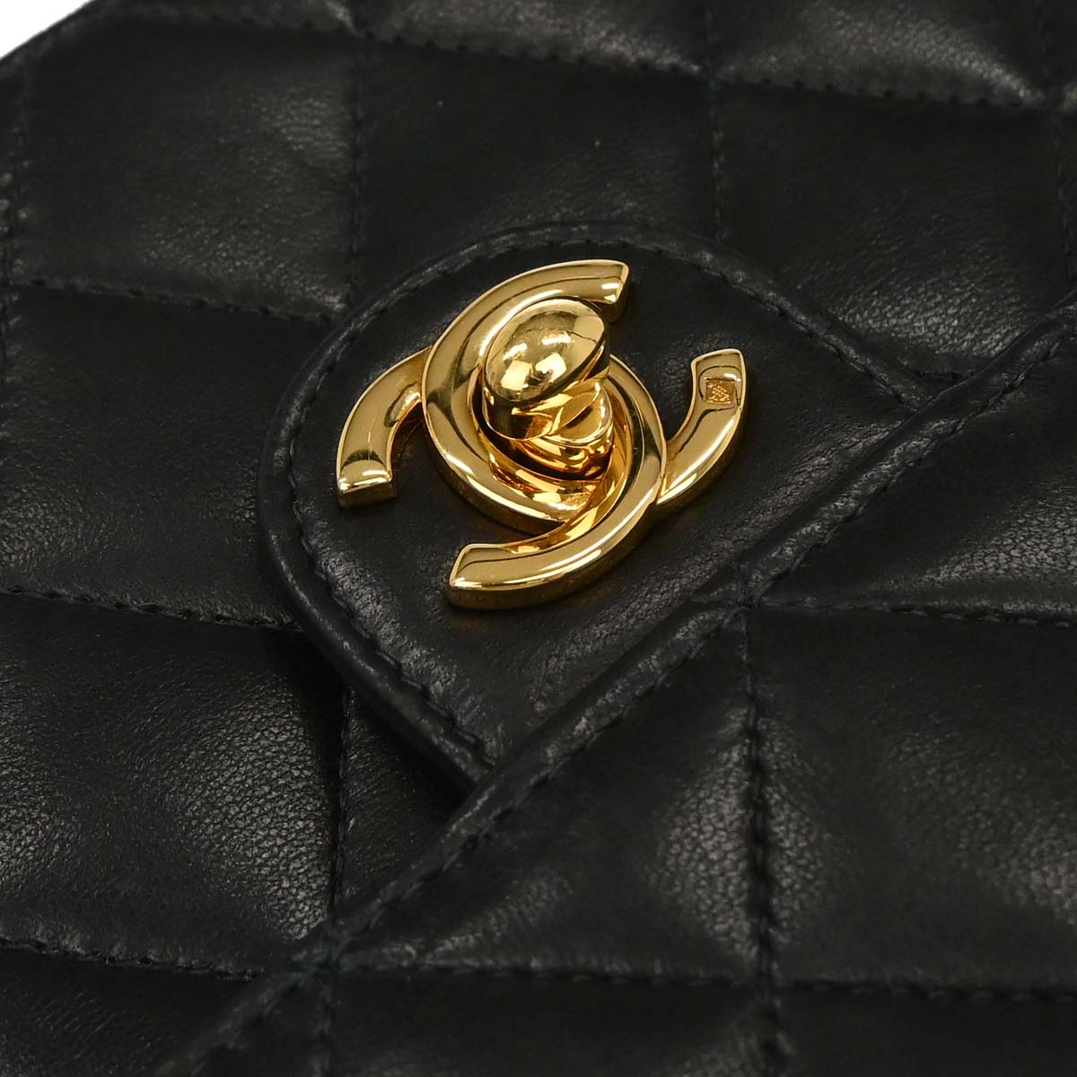 Chanel 2000-2002 Black Lambskin Turnlock Small Half Flap Shoulder Bag