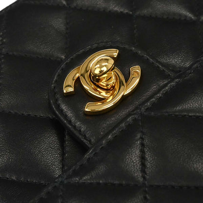 Chanel 2000-2002 Black Lambskin Turnlock Small Half Flap Shoulder Bag