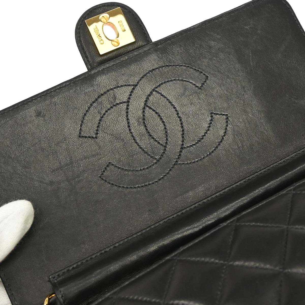 Chanel 2000-2002 Black Lambskin Turnlock Small Half Flap Shoulder Bag