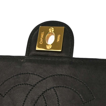 Chanel 2000-2002 Black Lambskin Turnlock Small Half Flap Shoulder Bag