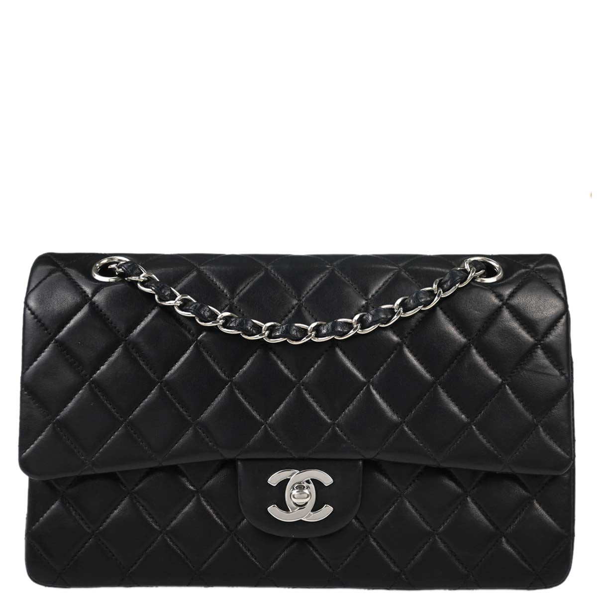 Chanel 2002-2003 Black Lambskin Medium Classic Double Flap Shoulder Bag