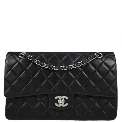 Chanel 2002-2003 Black Lambskin Medium Classic Double Flap Shoulder Bag