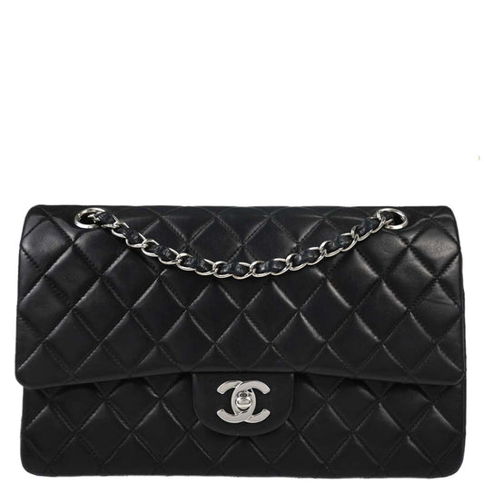 Chanel 2002-2003 Black Lambskin Medium Classic Double Flap Shoulder Bag