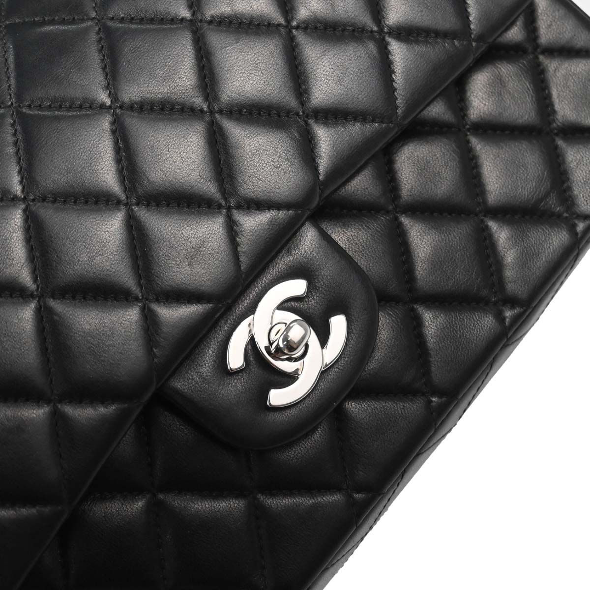 Chanel 2002-2003 Black Lambskin Medium Classic Double Flap Shoulder Bag