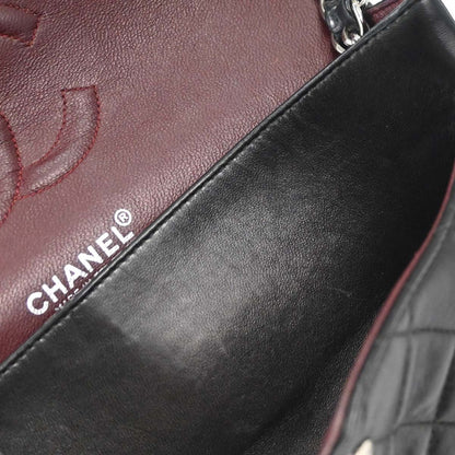 Chanel 2002-2003 Black Lambskin Medium Classic Double Flap Shoulder Bag