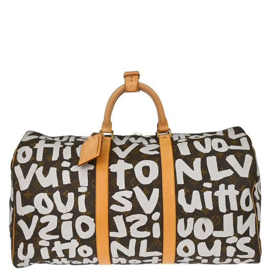 Louis Vuitton 2001 White Monogram Graffiti Keepall 50 Handbag M92197