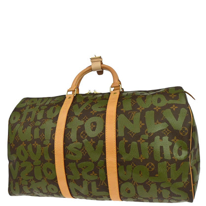 Louis Vuitton Khaki Monogram Graffiti Keepall 50 Duffle Bag M92196