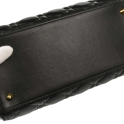 Christian Dior Black Lambskin Medium Lady Dior Cannage 2way Shoulder Handbag