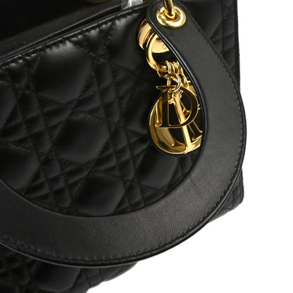 Christian Dior Black Lambskin Medium Lady Dior Cannage 2way Shoulder Handbag