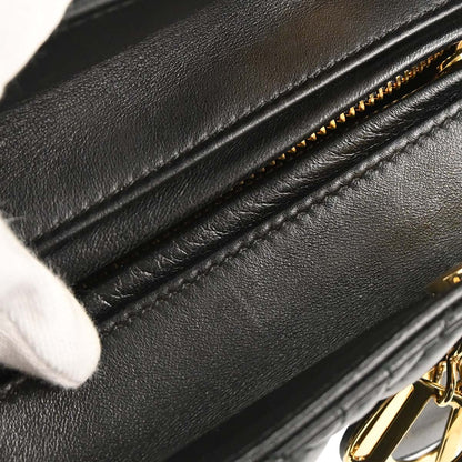Christian Dior Black Lambskin Medium Lady Dior Cannage 2way Shoulder Handbag