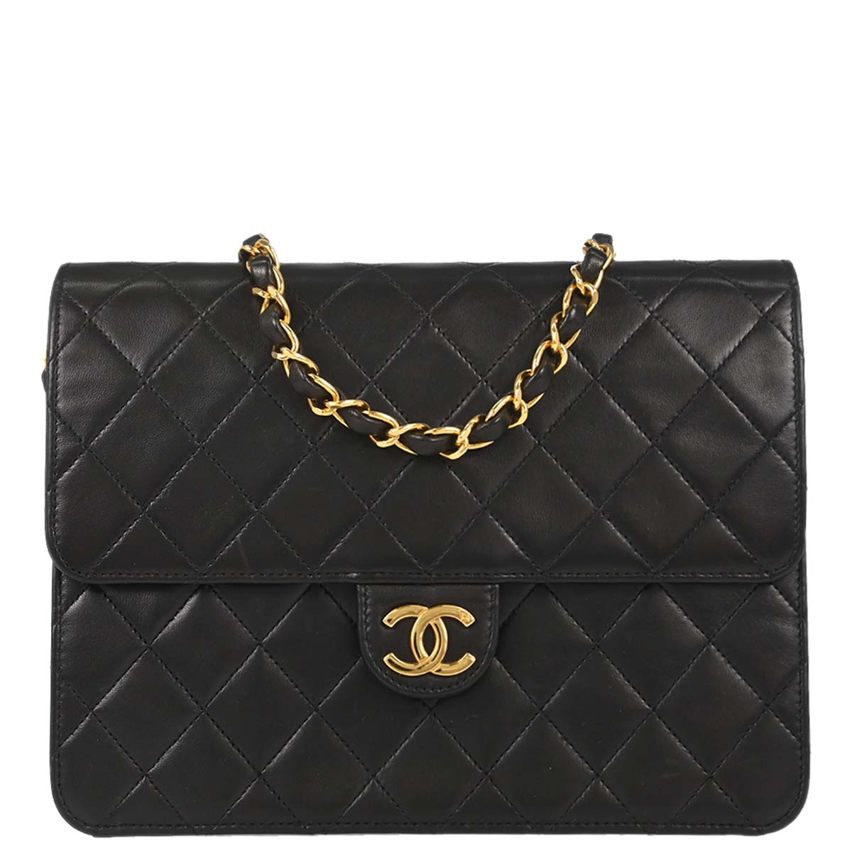 Chanel Black Lambskin Pushlock Small Half Flap Shoulder Bag