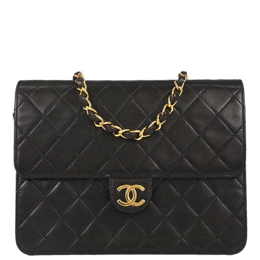 Chanel Black Lambskin Pushlock Small Half Flap Shoulder Bag