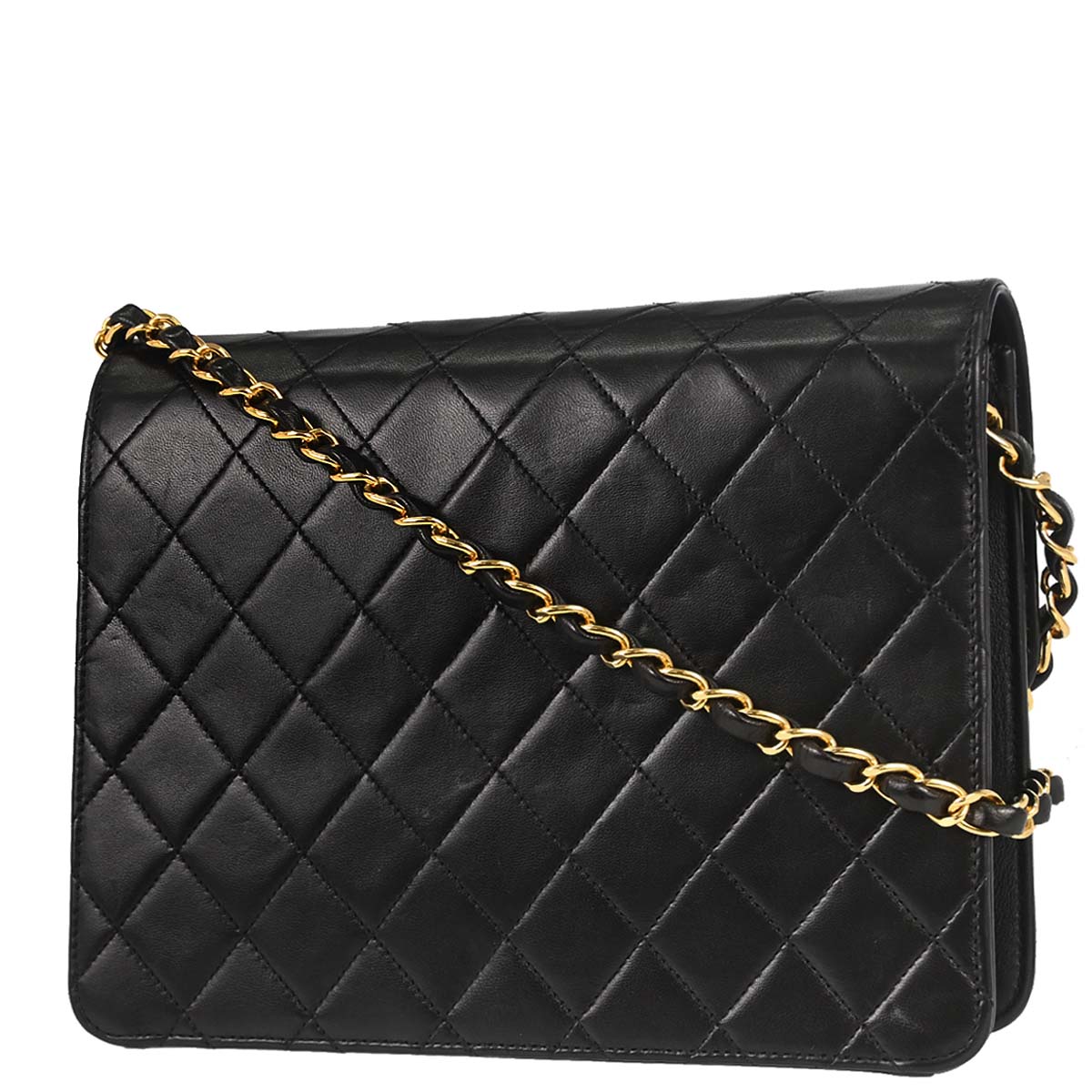 Chanel Black Lambskin Pushlock Small Half Flap Shoulder Bag