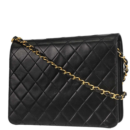 Chanel Black Lambskin Pushlock Small Half Flap Shoulder Bag