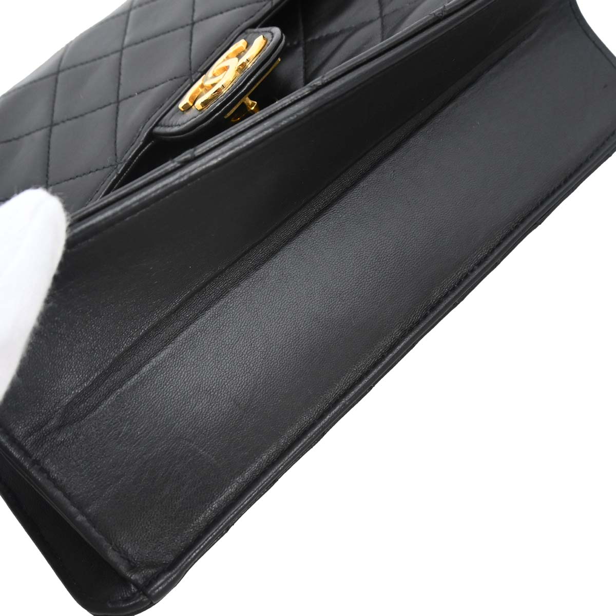 Chanel Black Lambskin Pushlock Small Half Flap Shoulder Bag
