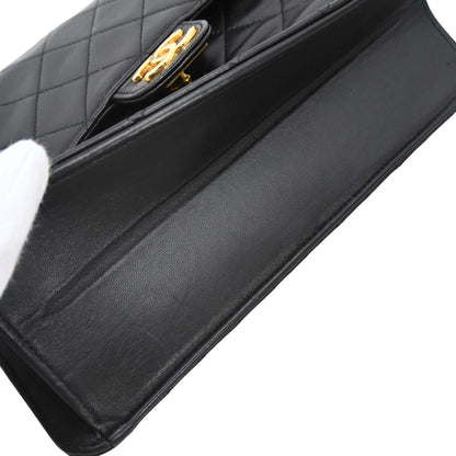 Chanel Black Lambskin Pushlock Small Half Flap Shoulder Bag