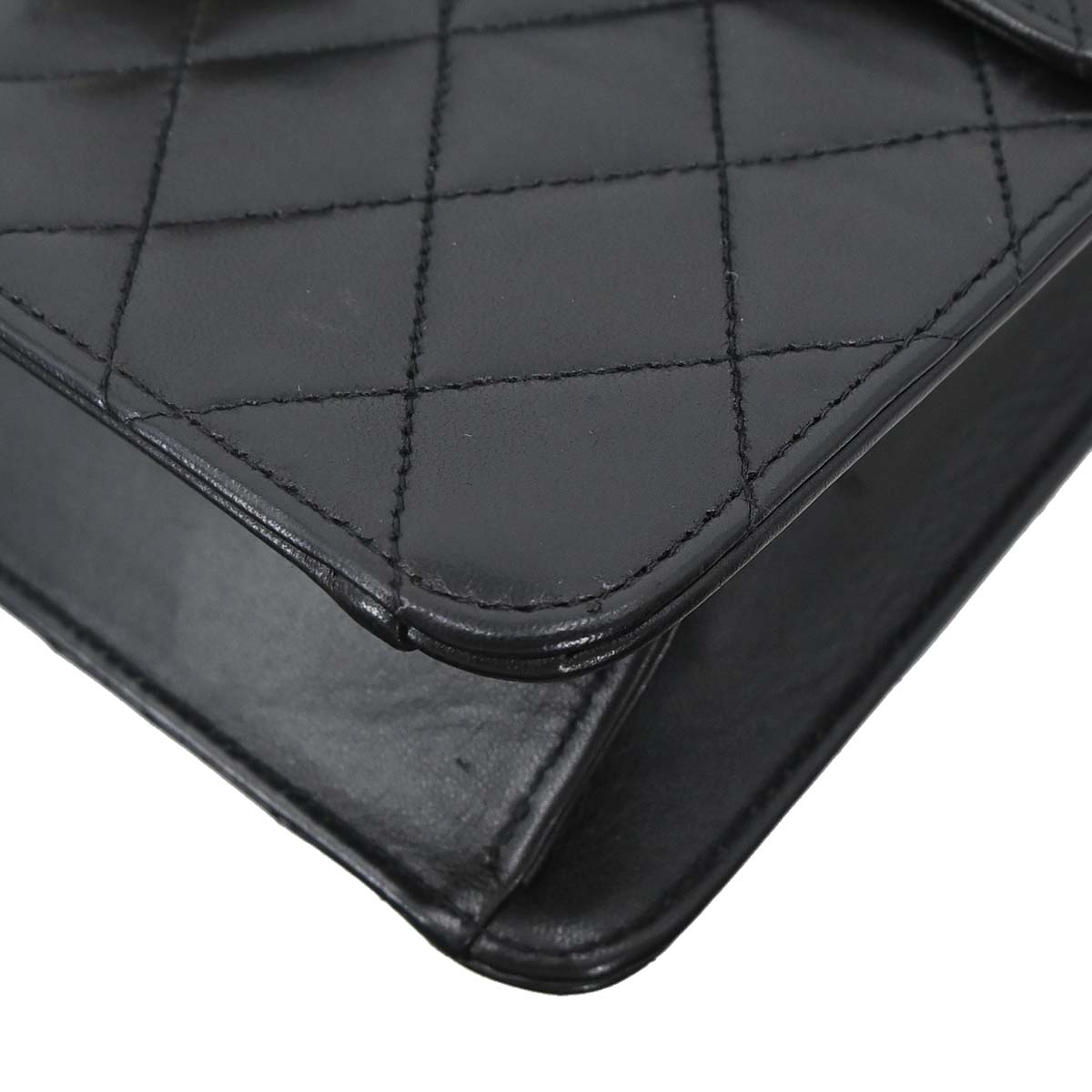 Chanel Black Lambskin Pushlock Small Half Flap Shoulder Bag