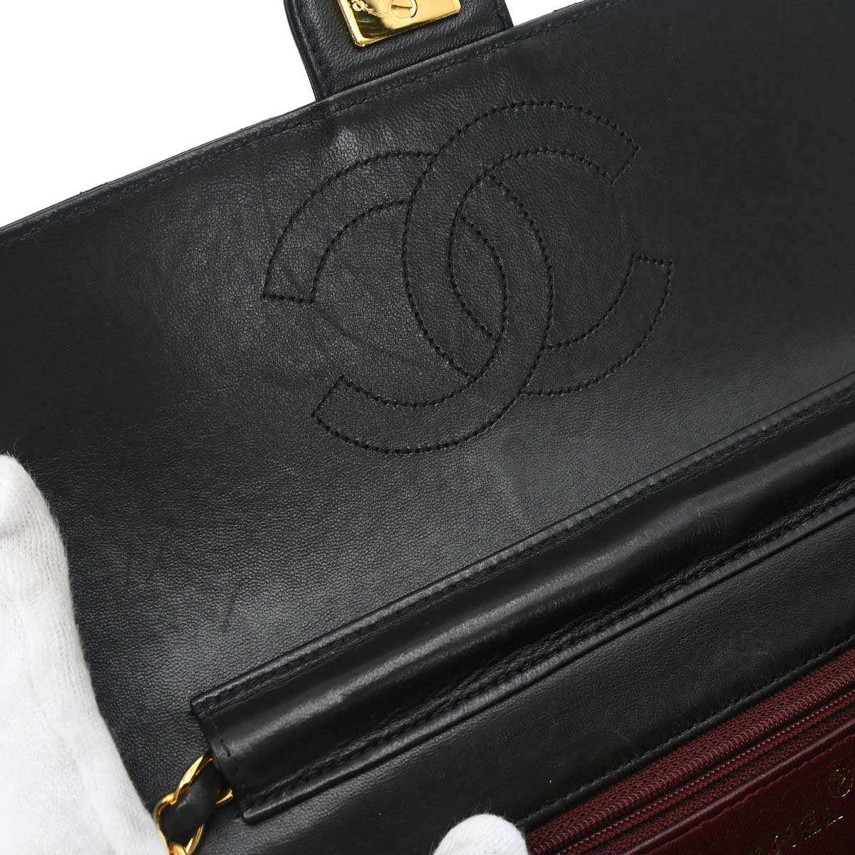 Chanel Black Lambskin Pushlock Small Half Flap Shoulder Bag