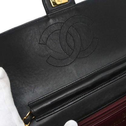 Chanel Black Lambskin Pushlock Small Half Flap Shoulder Bag