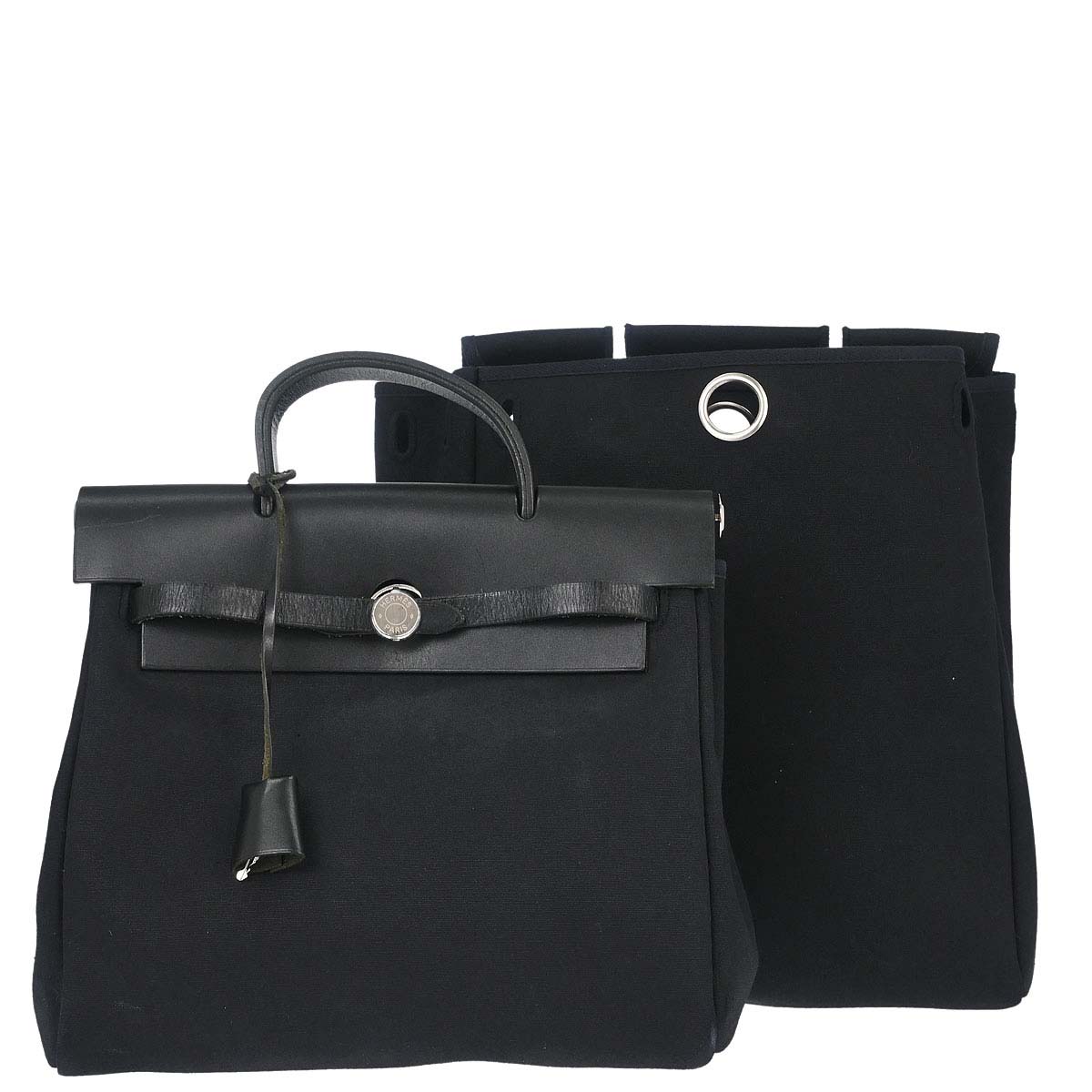Hermes Black Toile Officier Herbag a Dos 2 in 1 Backpack