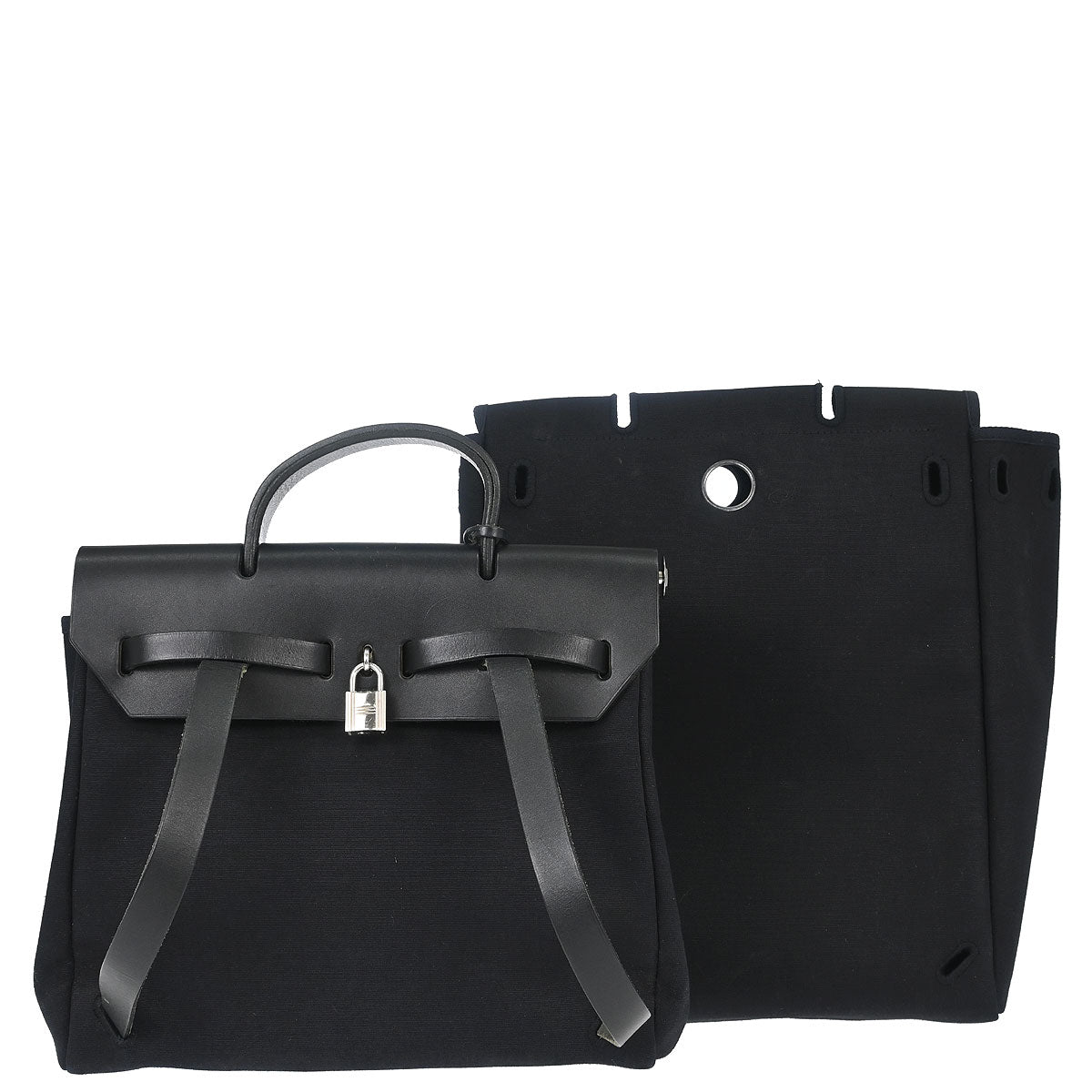 Hermes Black Toile Officier Herbag a Dos 2 in 1 Backpack
