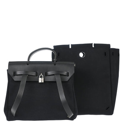 Hermes Black Toile Officier Herbag a Dos 2 in 1 Backpack