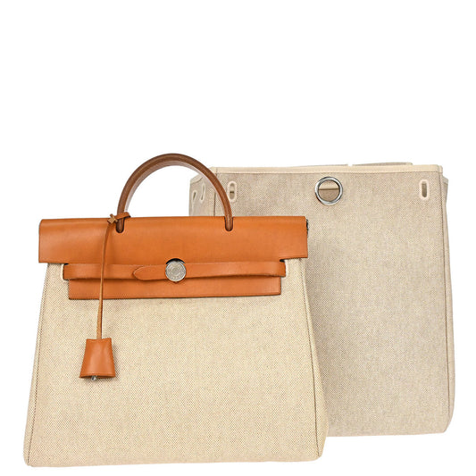 Hermes Natural Toile H Herbag a Dos 2 in 1 Backpack