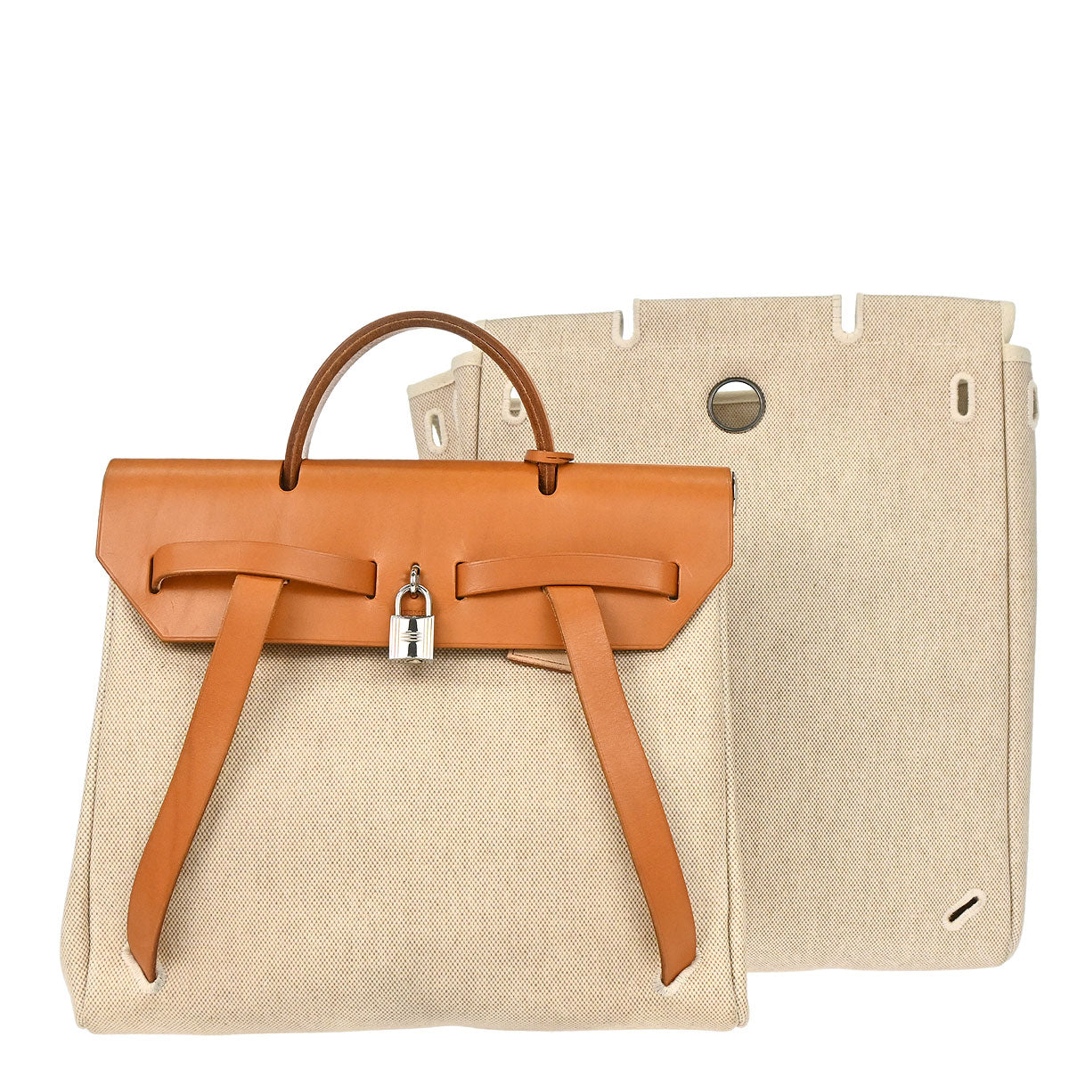 Hermes Natural Toile H Herbag a Dos 2 in 1 Backpack