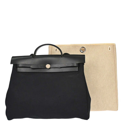 Hermes Natural Black Toile H Officier Herbag MM 2way Shoulder Handbag