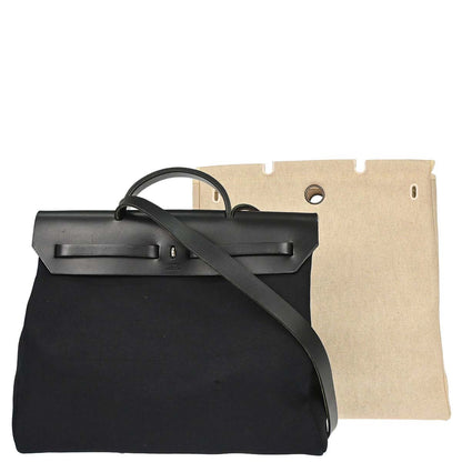 Hermes Natural Black Toile H Officier Herbag MM 2way Shoulder Handbag