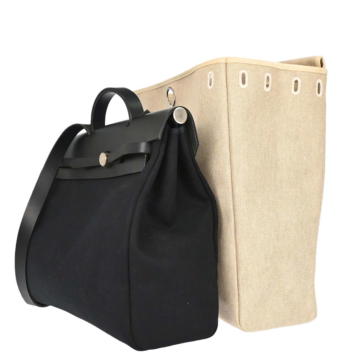 Hermes Natural Black Toile H Officier Herbag MM 2way Shoulder Handbag