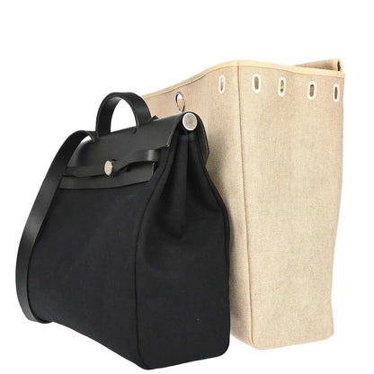 Hermes Natural Black Toile H Officier Herbag MM 2way Shoulder Handbag