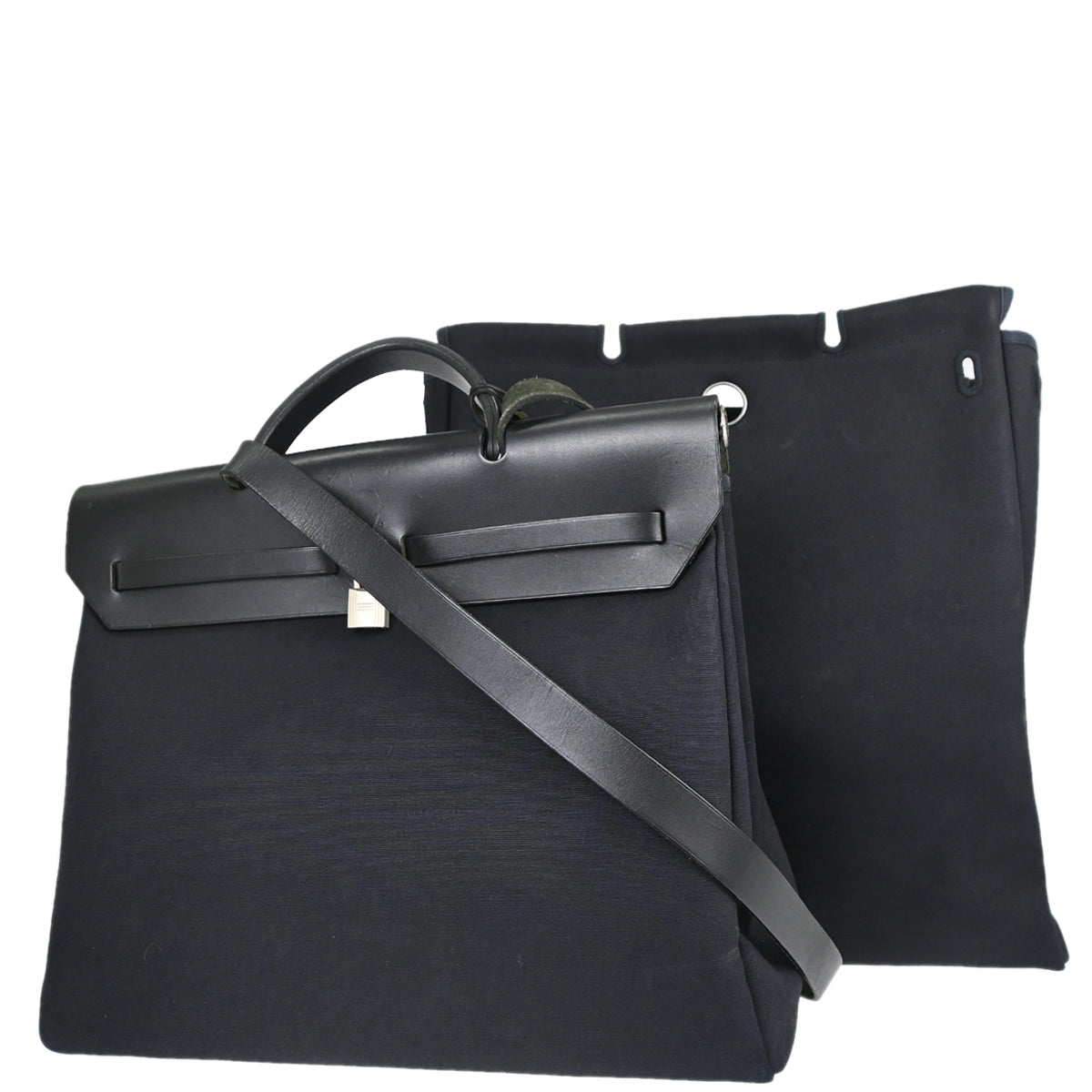 Hermes Black Toile Officier Herbag MM 2way Shoulder Handbag